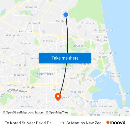 Te Korari St Near David Palmer St to St Martins New Zealand map