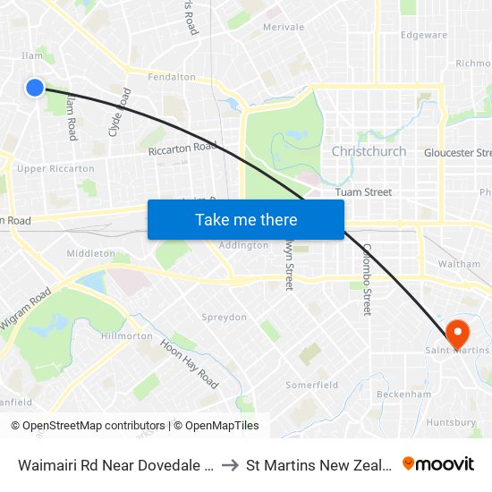 Waimairi Rd Near Dovedale Ave to St Martins New Zealand map