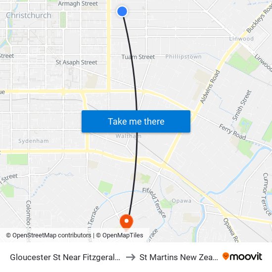 Gloucester St Near Fitzgerald Ave to St Martins New Zealand map