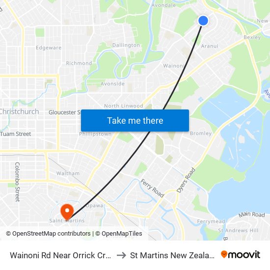 Wainoni Rd Near Orrick Cres to St Martins New Zealand map