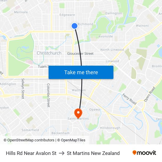 Hills Rd Near Avalon St to St Martins New Zealand map