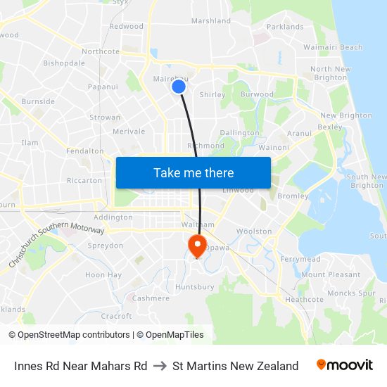 Innes Rd Near Mahars Rd to St Martins New Zealand map