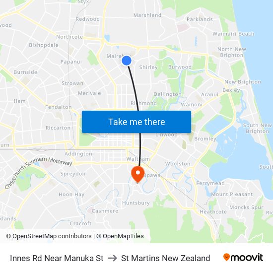 Innes Rd Near Manuka St to St Martins New Zealand map