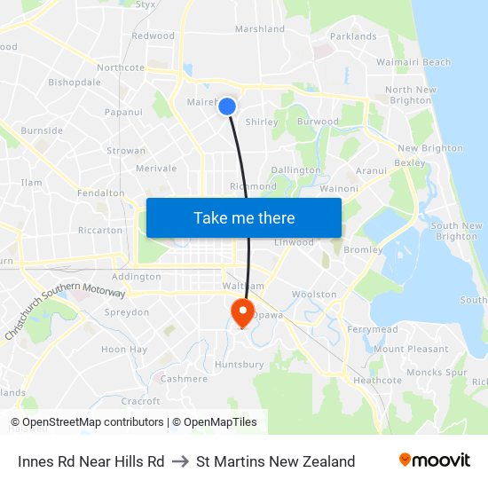 Innes Rd Near Hills Rd to St Martins New Zealand map
