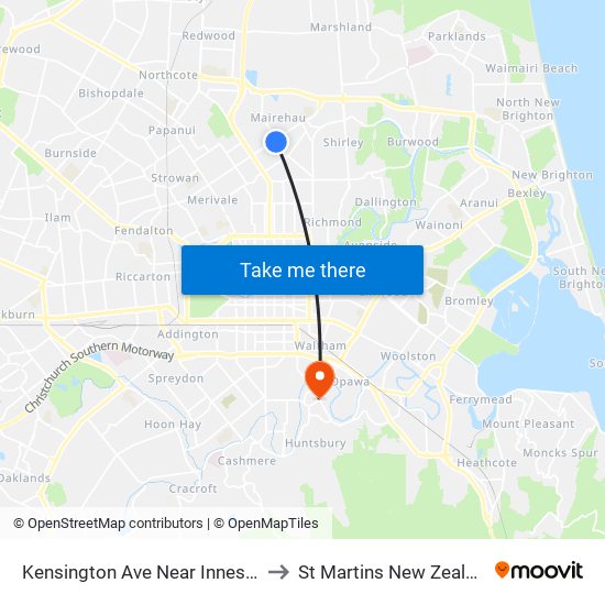 Kensington Ave Near Innes Rd to St Martins New Zealand map