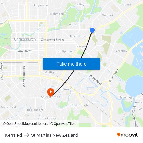 Kerrs Rd to St Martins New Zealand map