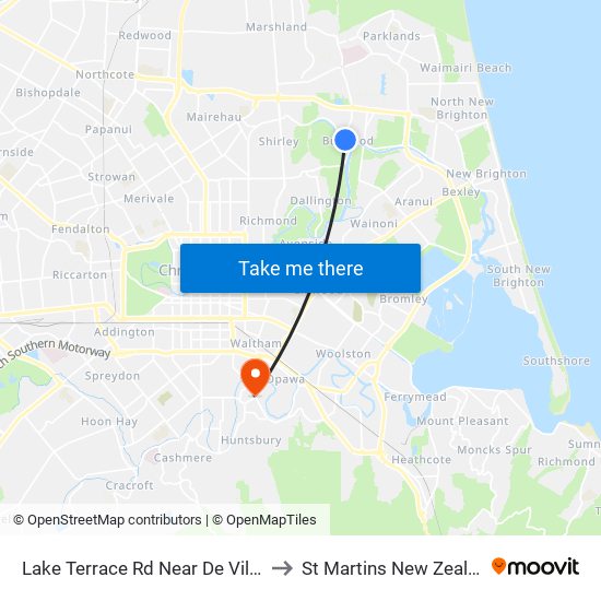 Lake Terrace Rd Near De Ville Pl to St Martins New Zealand map