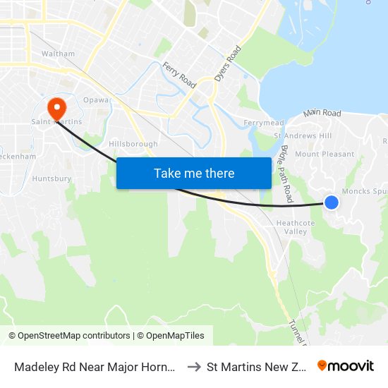 Madeley Rd Near Major Hornbrook Rd to St Martins New Zealand map