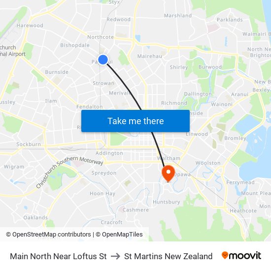 Main North Near Loftus St to St Martins New Zealand map