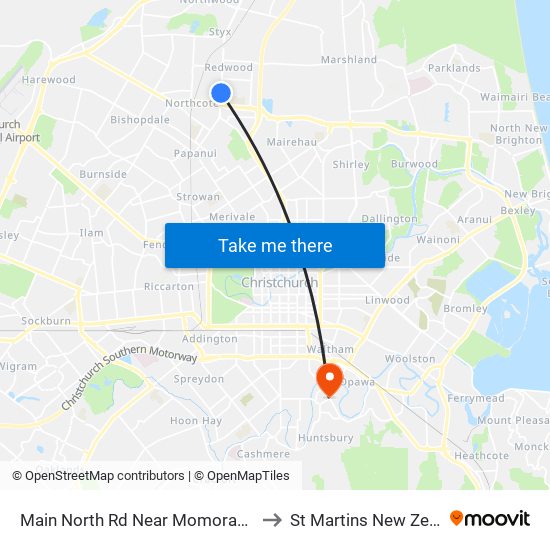 Main North Rd Near Momorangi Cres to St Martins New Zealand map