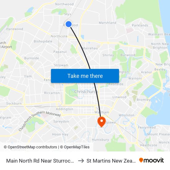 Main North Rd Near Sturrocks Rd to St Martins New Zealand map