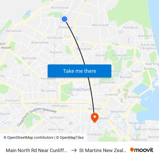 Main North Rd Near Cunliffe Rd to St Martins New Zealand map