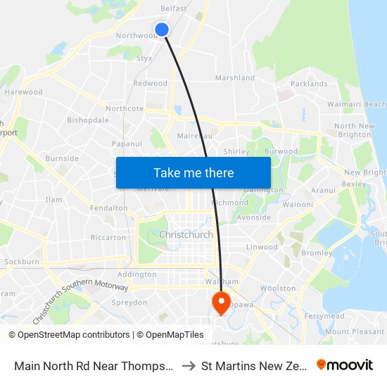 Main North Rd Near Thompsons Rd to St Martins New Zealand map