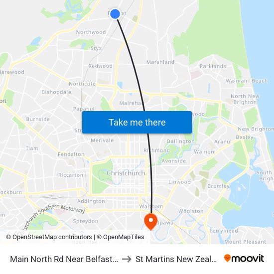 Main North Rd Near Belfast Rd to St Martins New Zealand map
