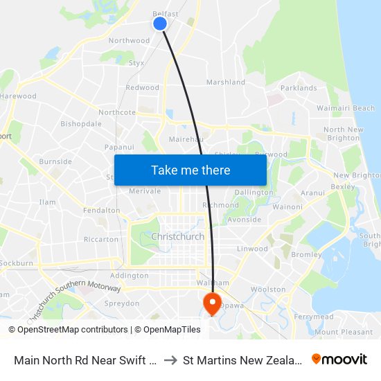 Main North Rd Near Swift St to St Martins New Zealand map