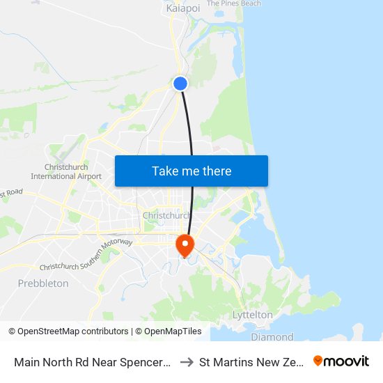 Main North Rd Near Spencerville Rd to St Martins New Zealand map