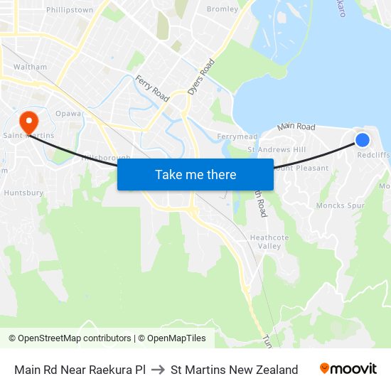 Main Rd Near Raekura Pl to St Martins New Zealand map