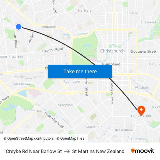 Creyke Rd Near Barlow St to St Martins New Zealand map