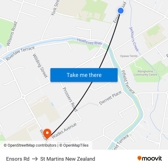 Ensors Rd to St Martins New Zealand map