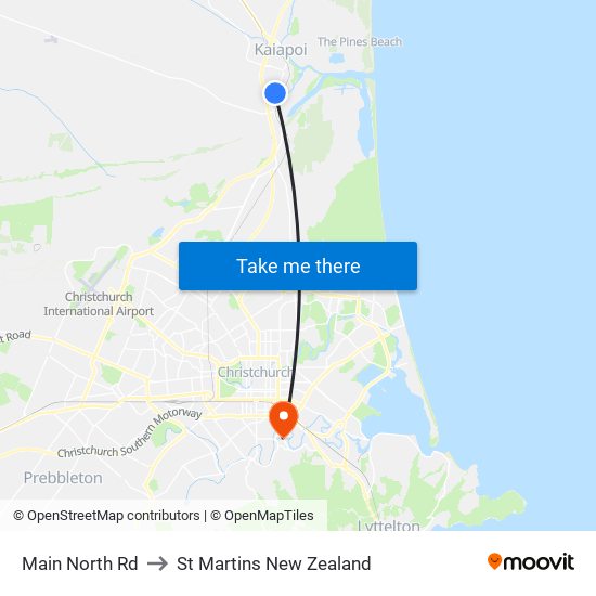 Main North Rd to St Martins New Zealand map