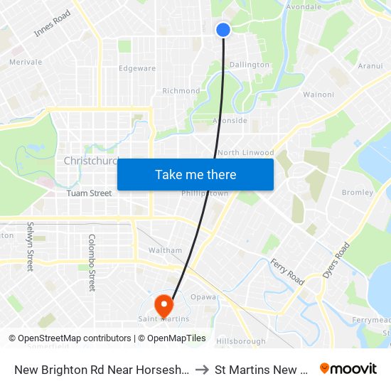 New Brighton Rd Near Horseshoe Lake Rd to St Martins New Zealand map