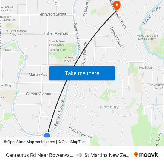 Centaurus Rd Near Bowenvale Ave to St Martins New Zealand map