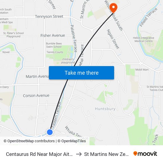 Centaurus Rd Near Major Aitken Dr to St Martins New Zealand map