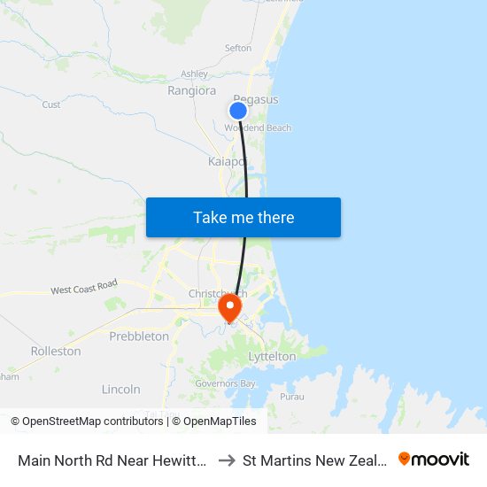 Main North Rd Near Hewitts Rd to St Martins New Zealand map