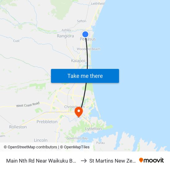 Main Nth Rd Near Waikuku Beach Rd to St Martins New Zealand map