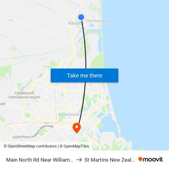 Main North Rd Near Williams St to St Martins New Zealand map