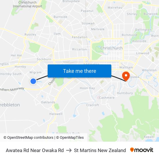 Awatea Rd Near Owaka Rd to St Martins New Zealand map