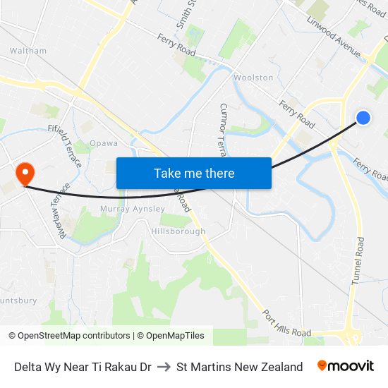 Delta Wy Near Ti Rakau Dr to St Martins New Zealand map