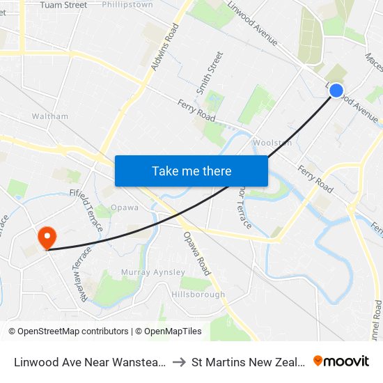 Linwood Ave Near Wanstead Pl to St Martins New Zealand map