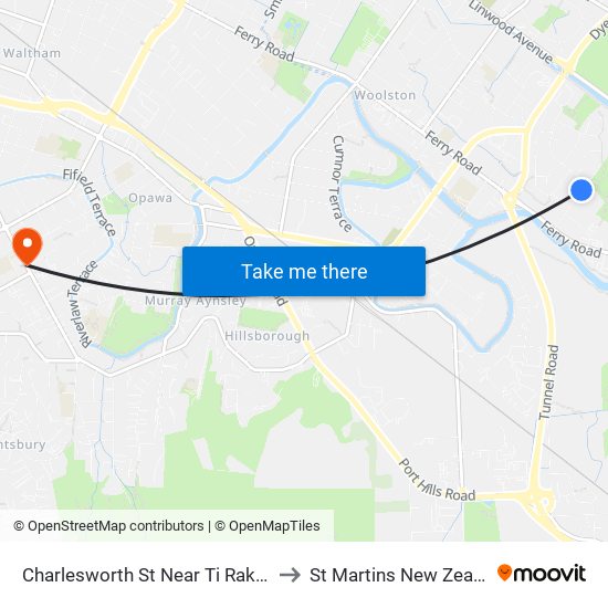 Charlesworth St Near Ti Rakau Dr to St Martins New Zealand map