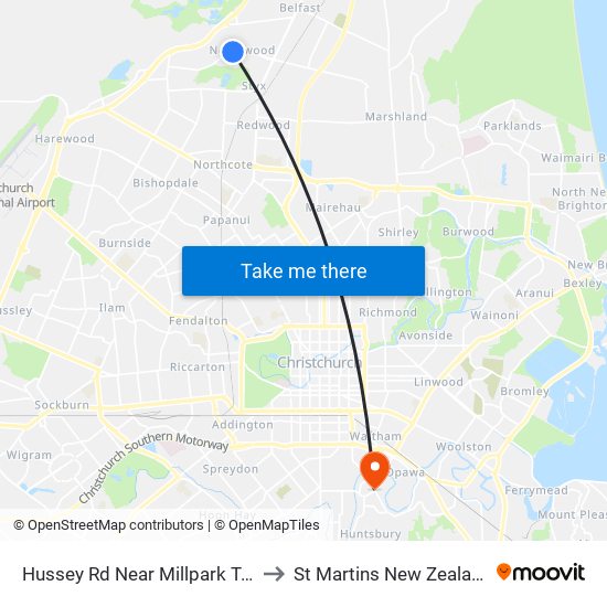Hussey Rd Near Millpark Tce to St Martins New Zealand map