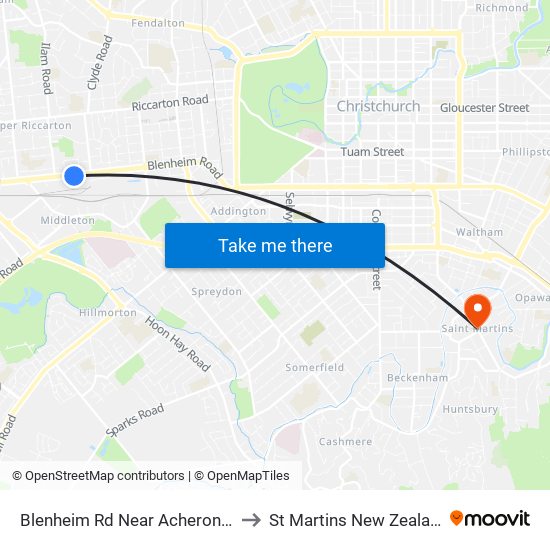 Blenheim Rd Near Acheron Dr to St Martins New Zealand map