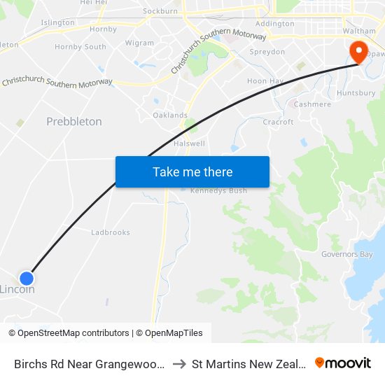 Birchs Rd Near Grangewood Dr to St Martins New Zealand map