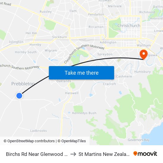 Birchs Rd Near Glenwood Dr to St Martins New Zealand map