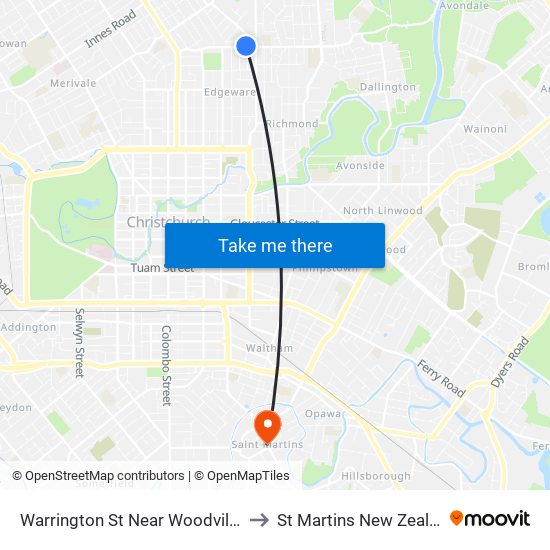 Warrington St Near Woodville St to St Martins New Zealand map