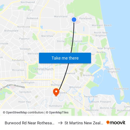 Burwood Rd Near Rothesay Rd to St Martins New Zealand map