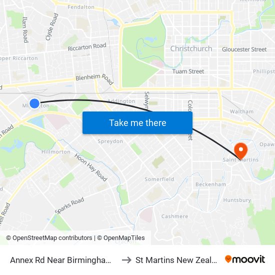 Annex Rd Near Birmingham Dr to St Martins New Zealand map