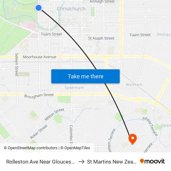 Rolleston Ave Near Gloucester St to St Martins New Zealand map