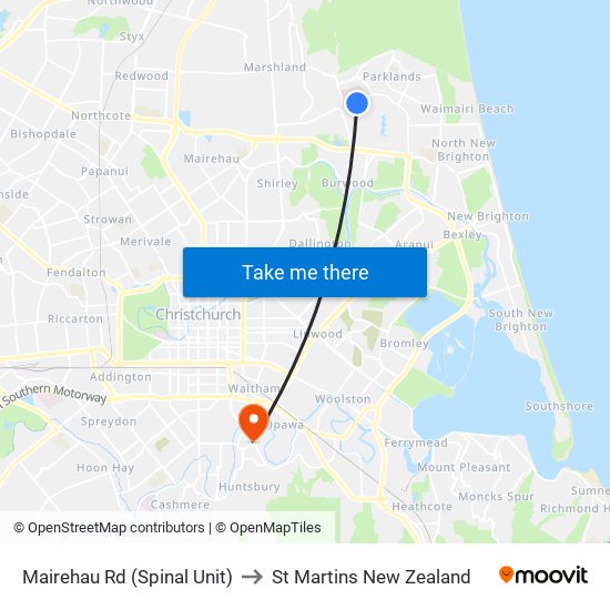 Mairehau Rd (Spinal Unit) to St Martins New Zealand map