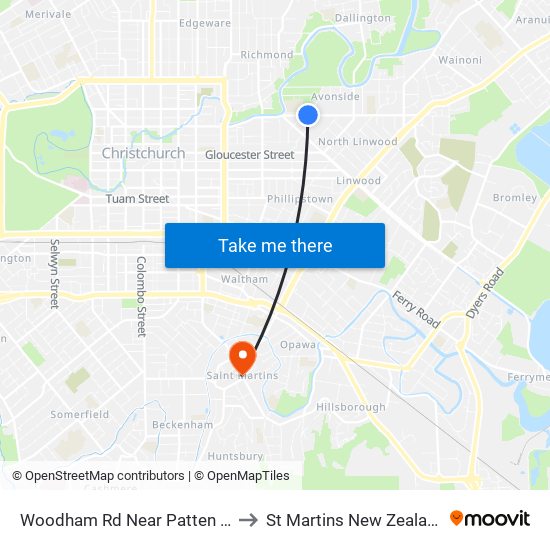 Woodham Rd Near Patten St to St Martins New Zealand map