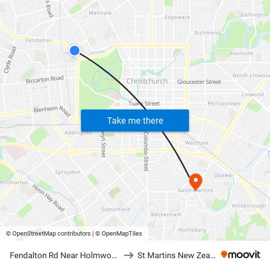 Fendalton Rd Near Holmwood Rd to St Martins New Zealand map