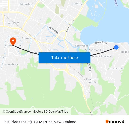 Mt Pleasant to St Martins New Zealand map