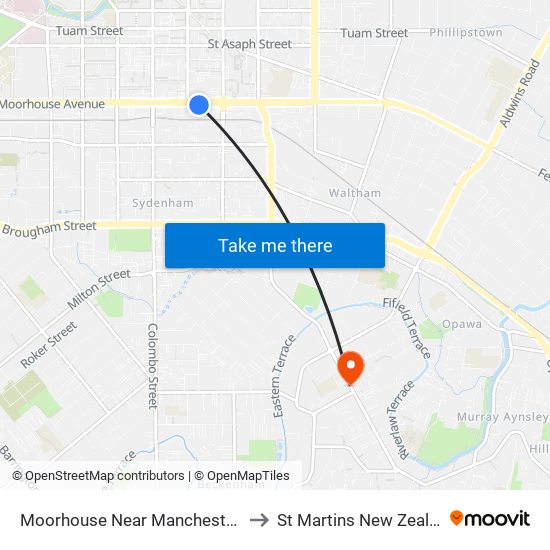 Moorhouse Near Manchester St to St Martins New Zealand map