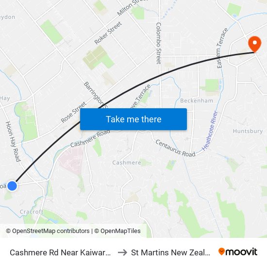 Cashmere Rd Near Kaiwara St to St Martins New Zealand map