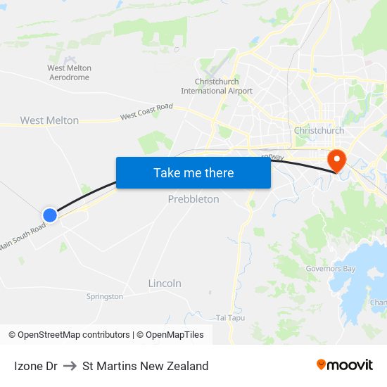 Izone Dr to St Martins New Zealand map