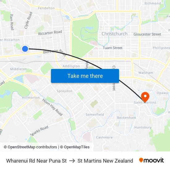 Wharenui Rd Near Puna St to St Martins New Zealand map
